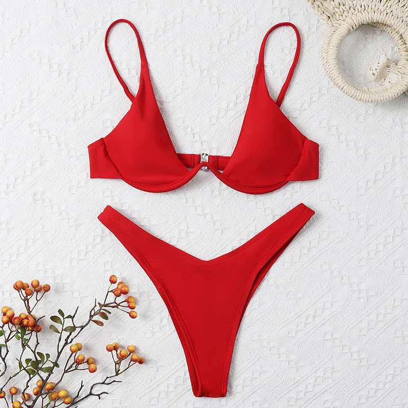 Enfärgat Bikiniset Dam – String Halter med Push-up