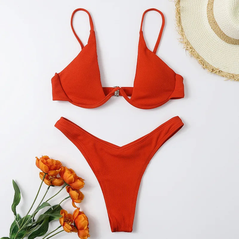 Enfärgat Bikiniset Dam – String Halter med Push-up