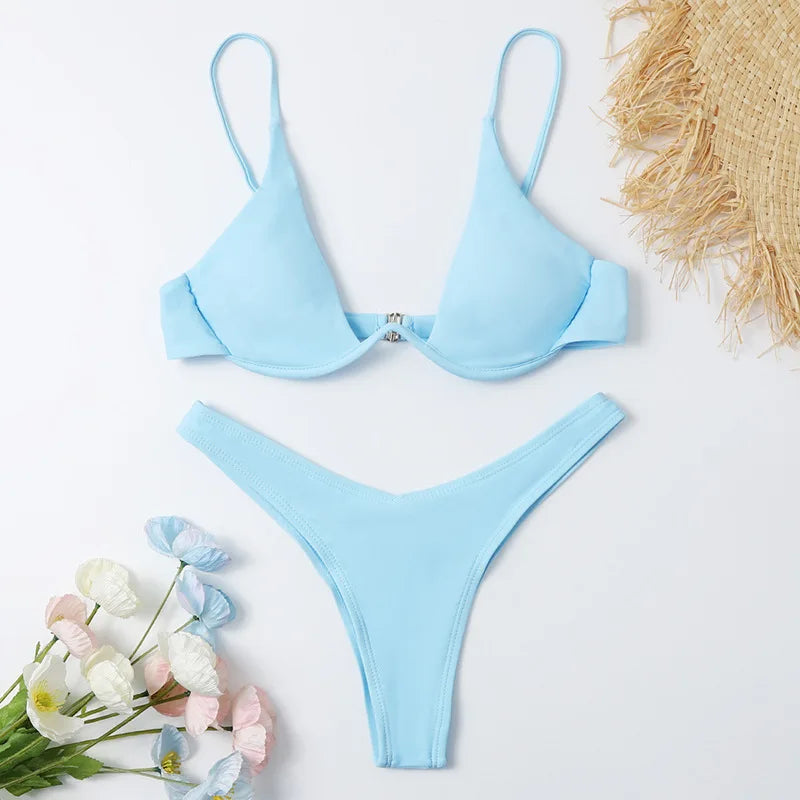 Enfärgat Bikiniset Dam – String Halter med Push-up