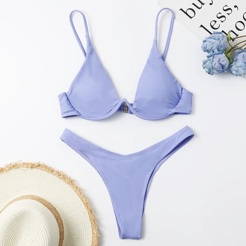 Enfärgat Bikiniset Dam – String Halter med Push-up