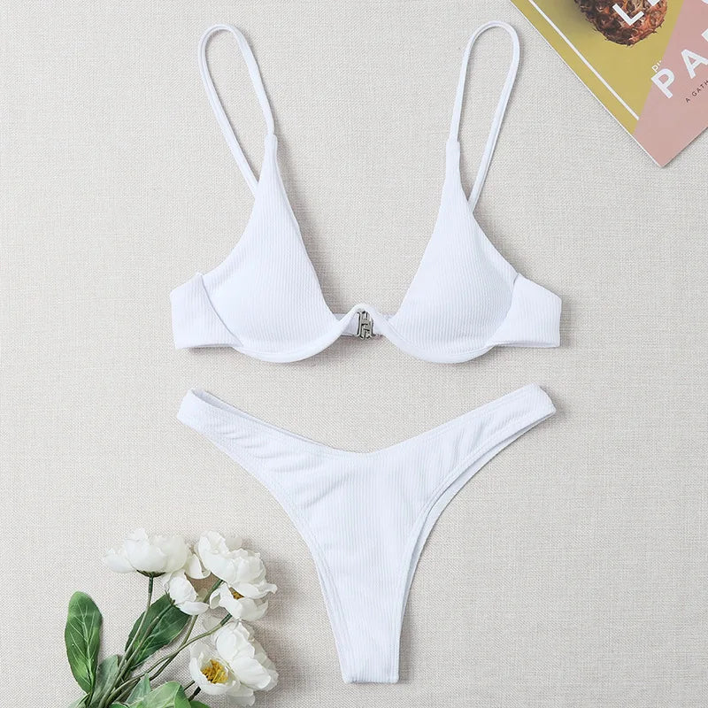 Enfärgat Bikiniset Dam – String Halter med Push-up