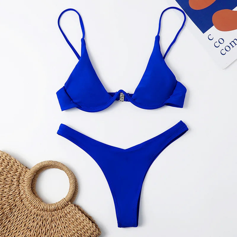 Enfärgat Bikiniset Dam – String Halter med Push-up
