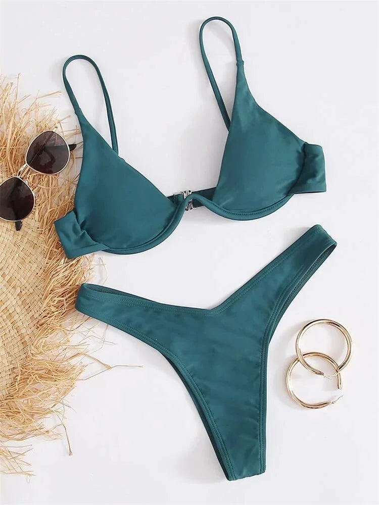 Enfärgat Bikiniset Dam – String Halter med Push-up