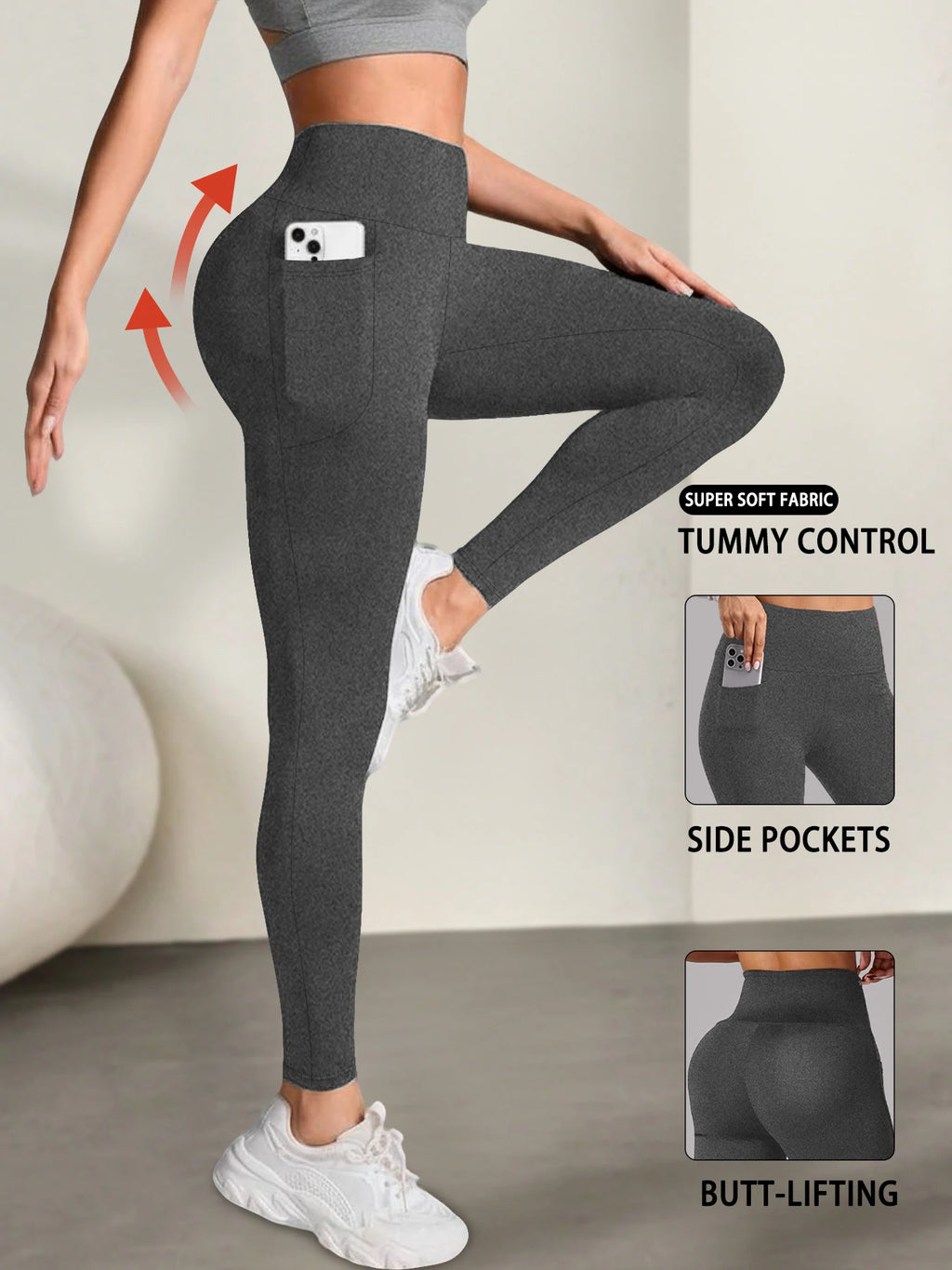 Leggings Dam med Fickor – Hög Midja & Magkontroll
