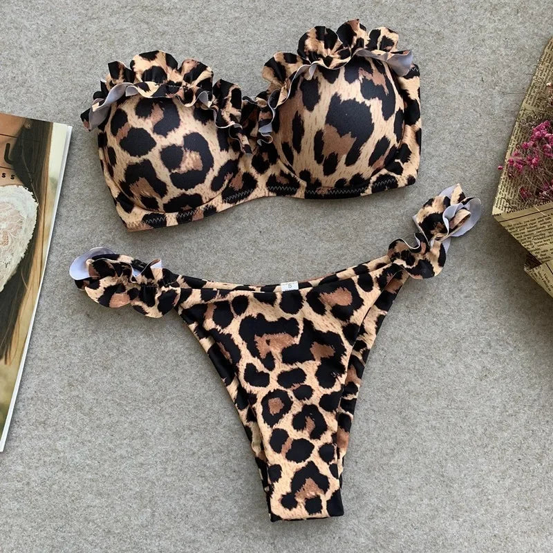 Leopard Bikiniset – Högmidjat med Push-up