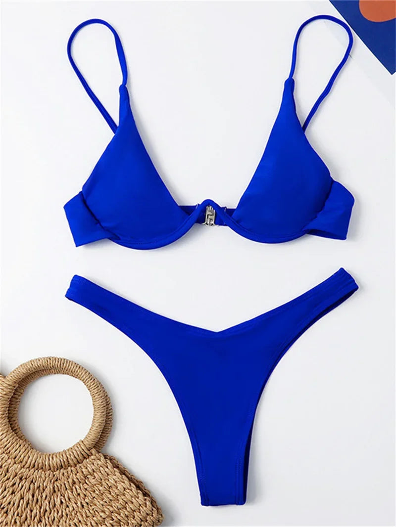 Enfärgat Bikiniset Dam – String Halter med Push-up