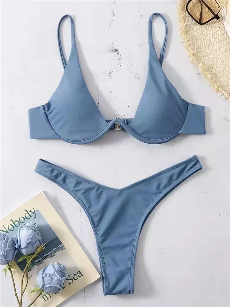 Enfärgat Bikiniset Dam – String Halter med Push-up