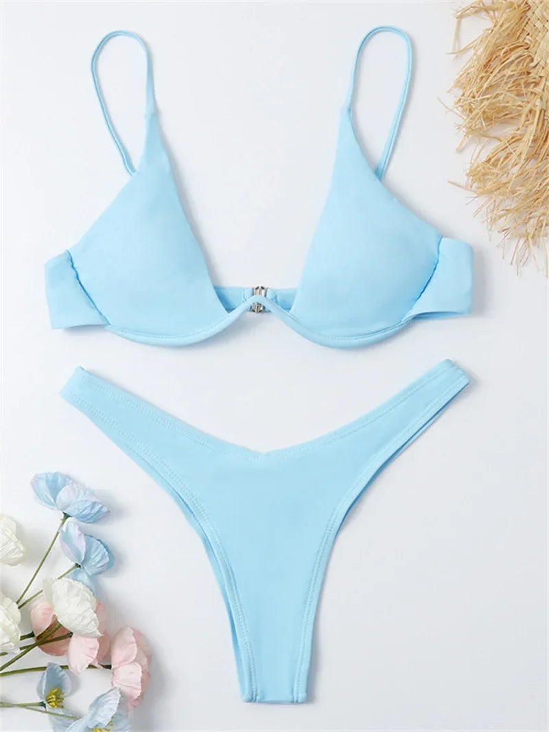 Enfärgat Bikiniset Dam – String Halter med Push-up