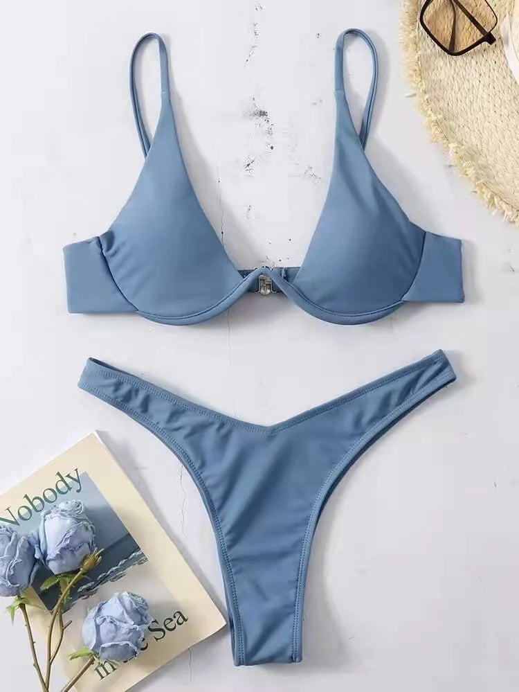 Enfärgat Bikiniset Dam – String Halter med Push-up