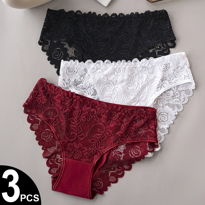 Lyxiga Spetsunderkläder med Blomsterbroderi – 3-pack