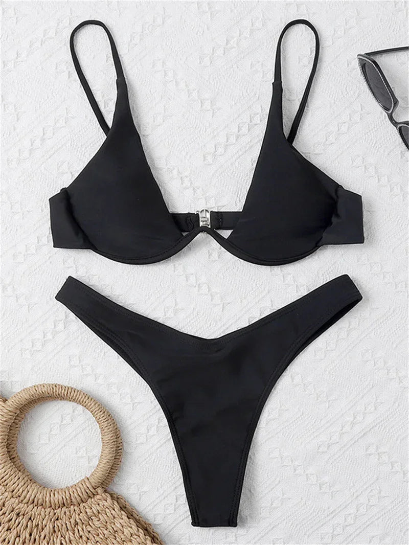Enfärgat Bikiniset Dam – String Halter med Push-up