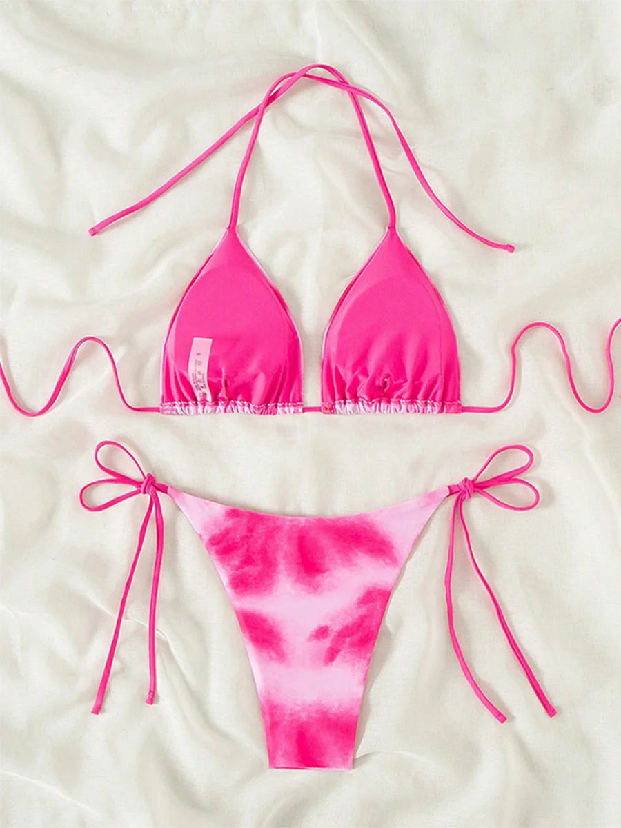 Tie-Dye Bikiniset Dam – Halter String Bikini