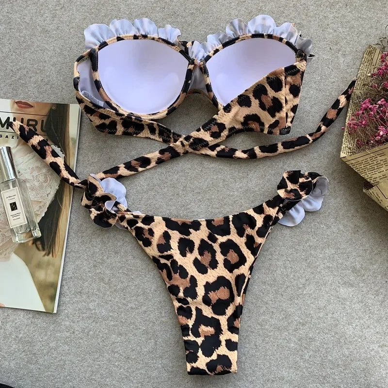 Leopard Bikiniset – Högmidjat med Push-up
