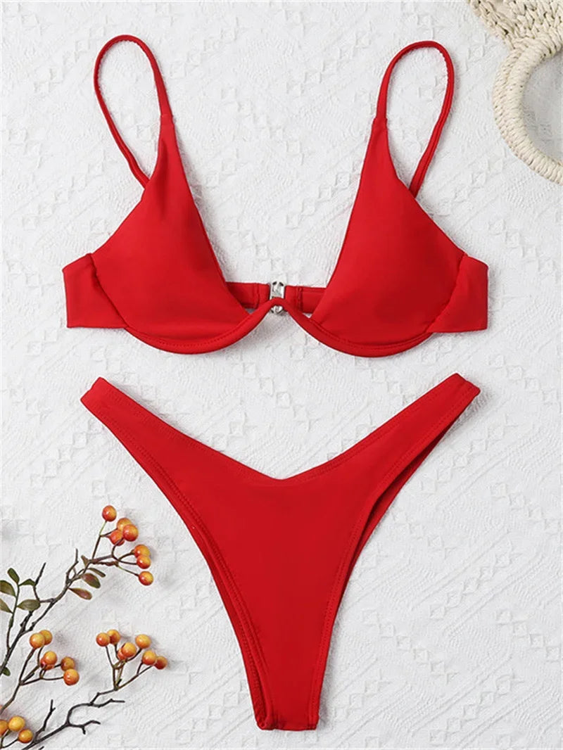 Enfärgat Bikiniset Dam – String Halter med Push-up