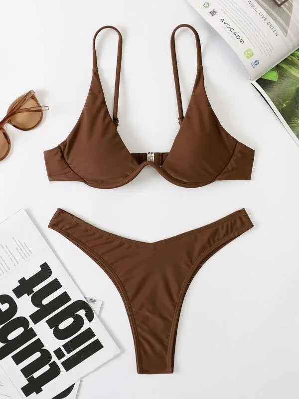 Enfärgat Bikiniset Dam – String Halter med Push-up