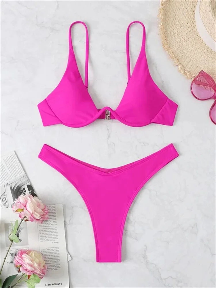 Enfärgat Bikiniset Dam – String Halter med Push-up
