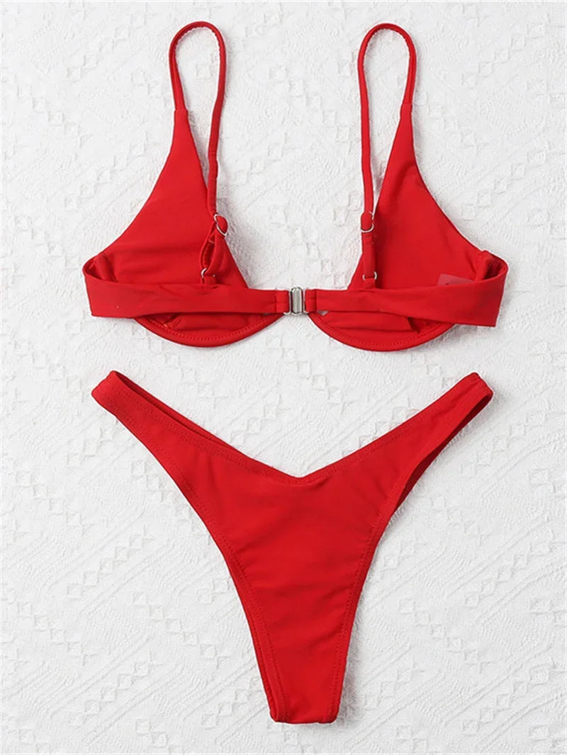 Enfärgat Bikiniset Dam – String Halter med Push-up