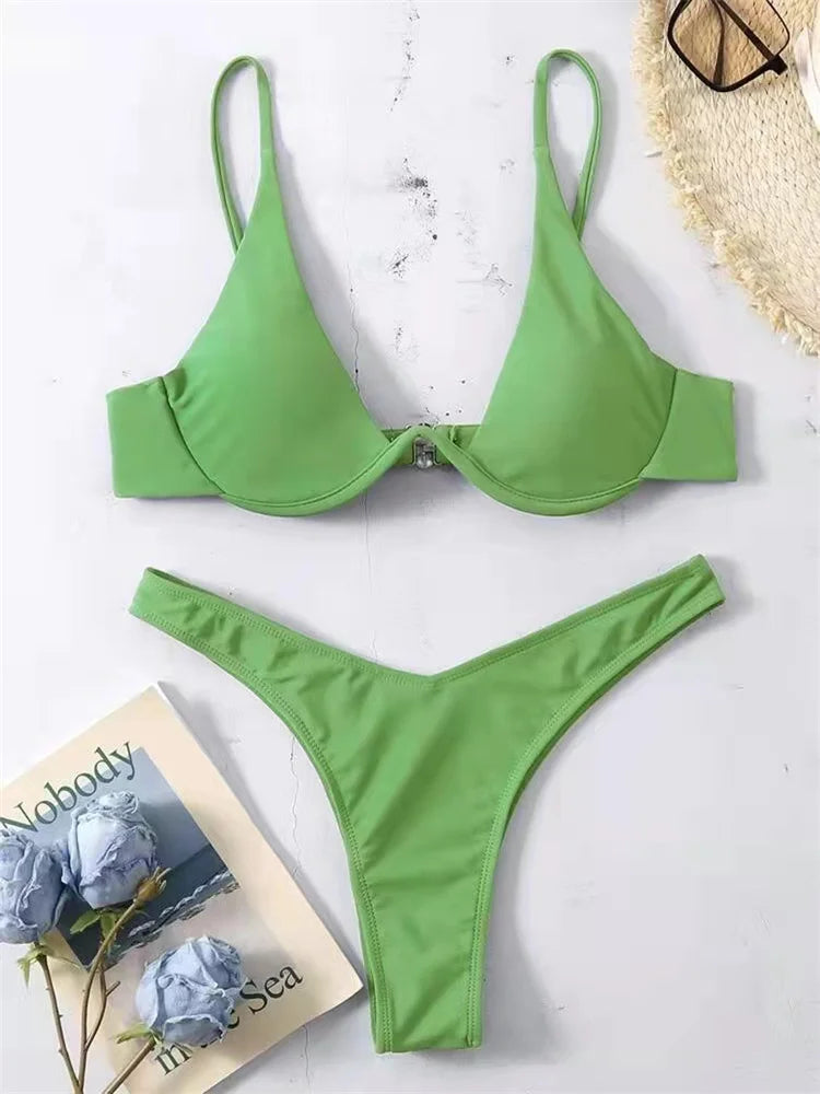Enfärgat Bikiniset Dam – String Halter med Push-up