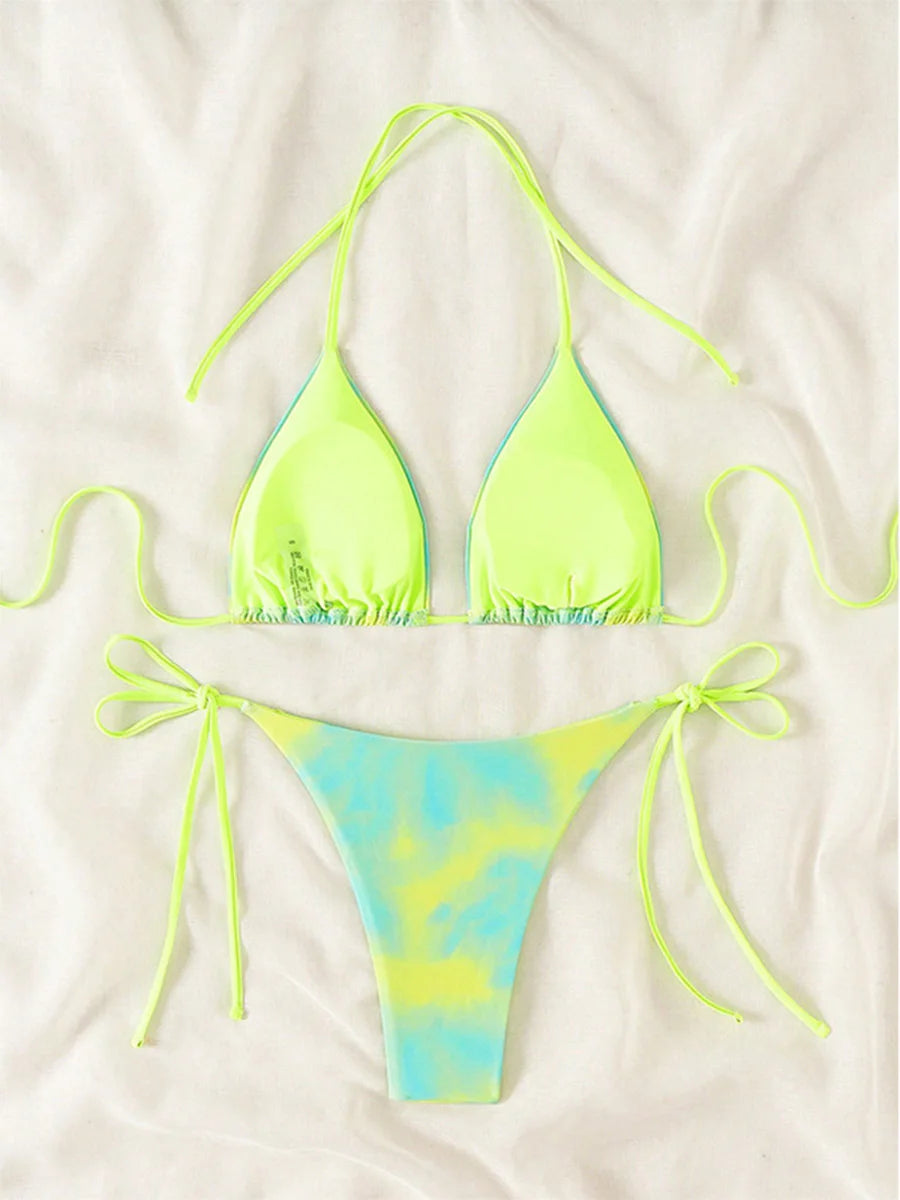 Tie-Dye Bikiniset Dam – Halter String Bikini