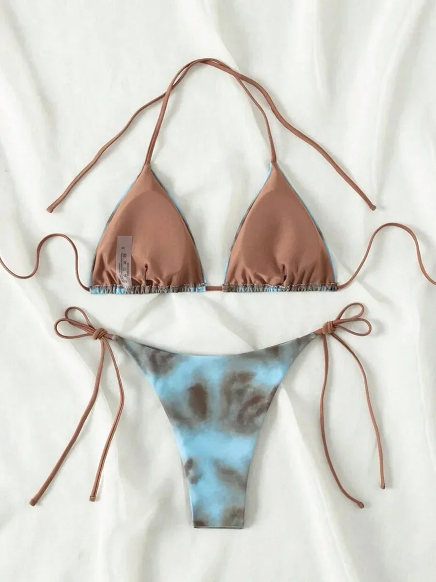 Tie-Dye Bikiniset Dam – Halter String Bikini