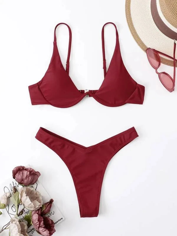 Enfärgat Bikiniset Dam – String Halter med Push-up