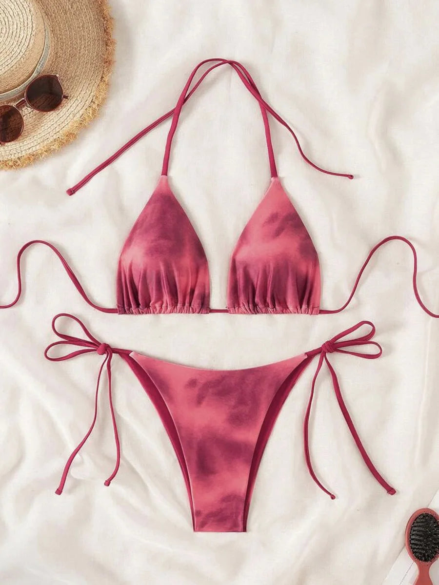 Tie-Dye Bikiniset Dam – Halter String Bikini