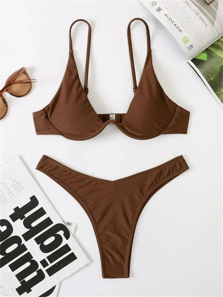 Enfärgat Bikiniset Dam – String Halter med Push-up