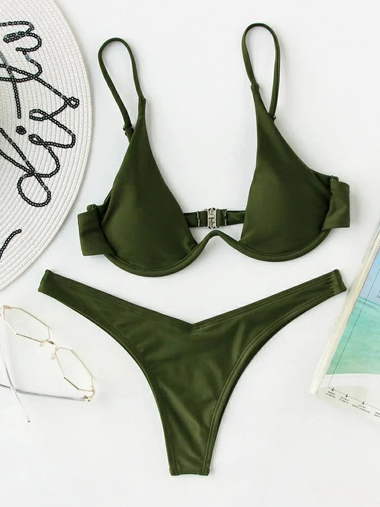 Enfärgat Bikiniset Dam – String Halter med Push-up