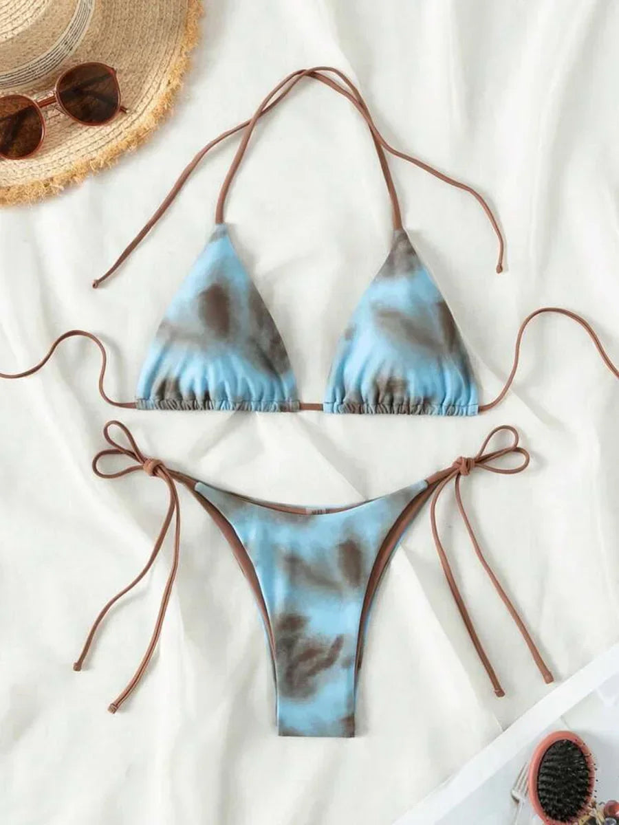 Tie-Dye Bikiniset Dam – Halter String Bikini
