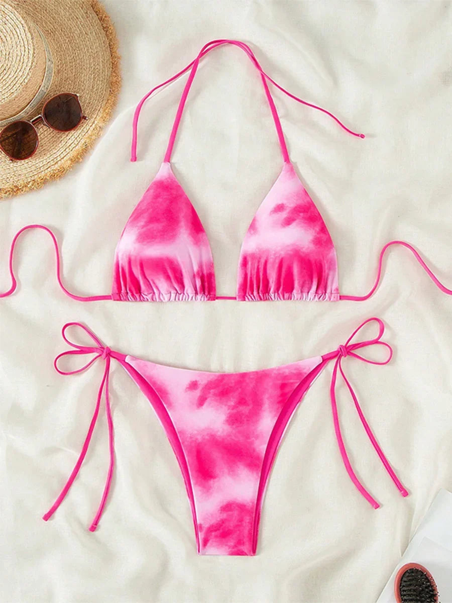 Tie-Dye Bikiniset Dam – Halter String Bikini