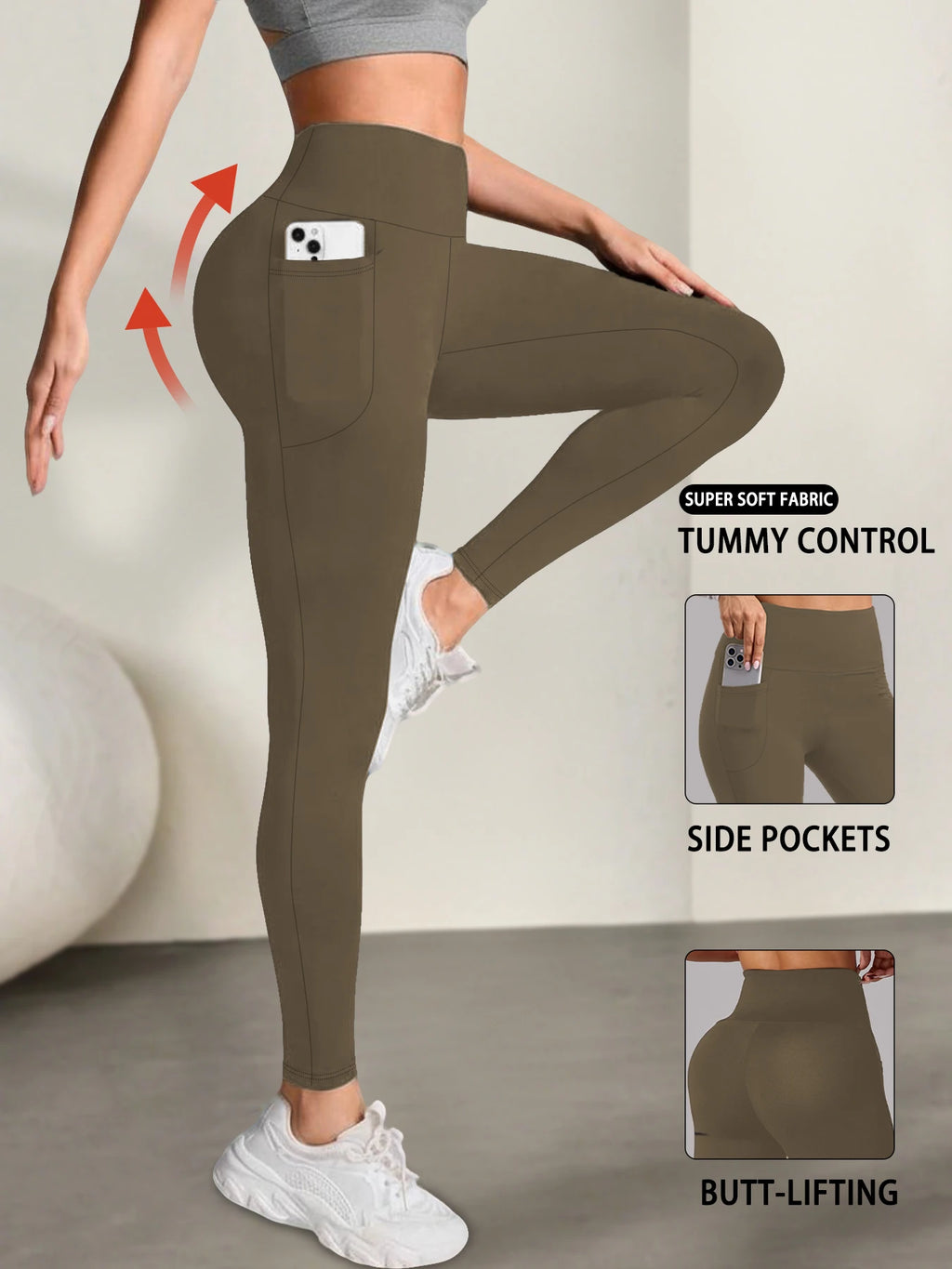 Leggings Dam med Fickor – Hög Midja & Magkontroll
