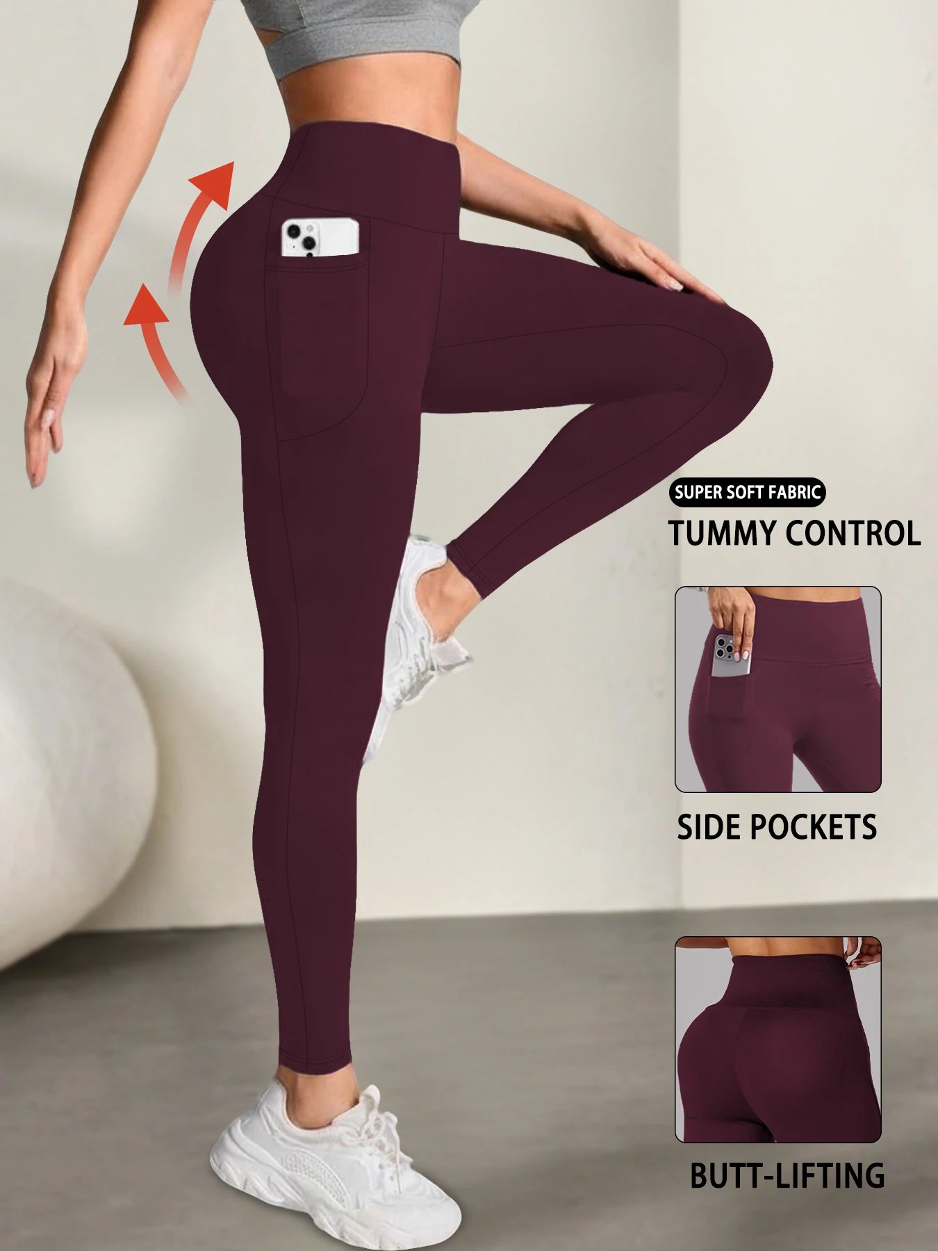 Leggings Dam med Fickor – Hög Midja & Magkontroll