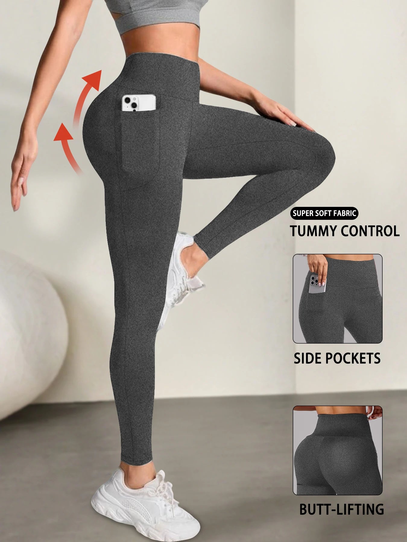 Leggings Dam med Fickor – Hög Midja & Magkontroll